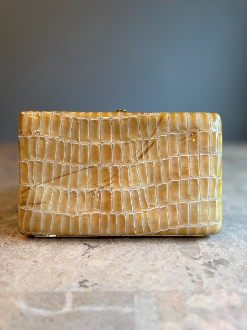 Vintage ABAS Crocodile Embossed Leather Clutch Wallet- Gold Hardware